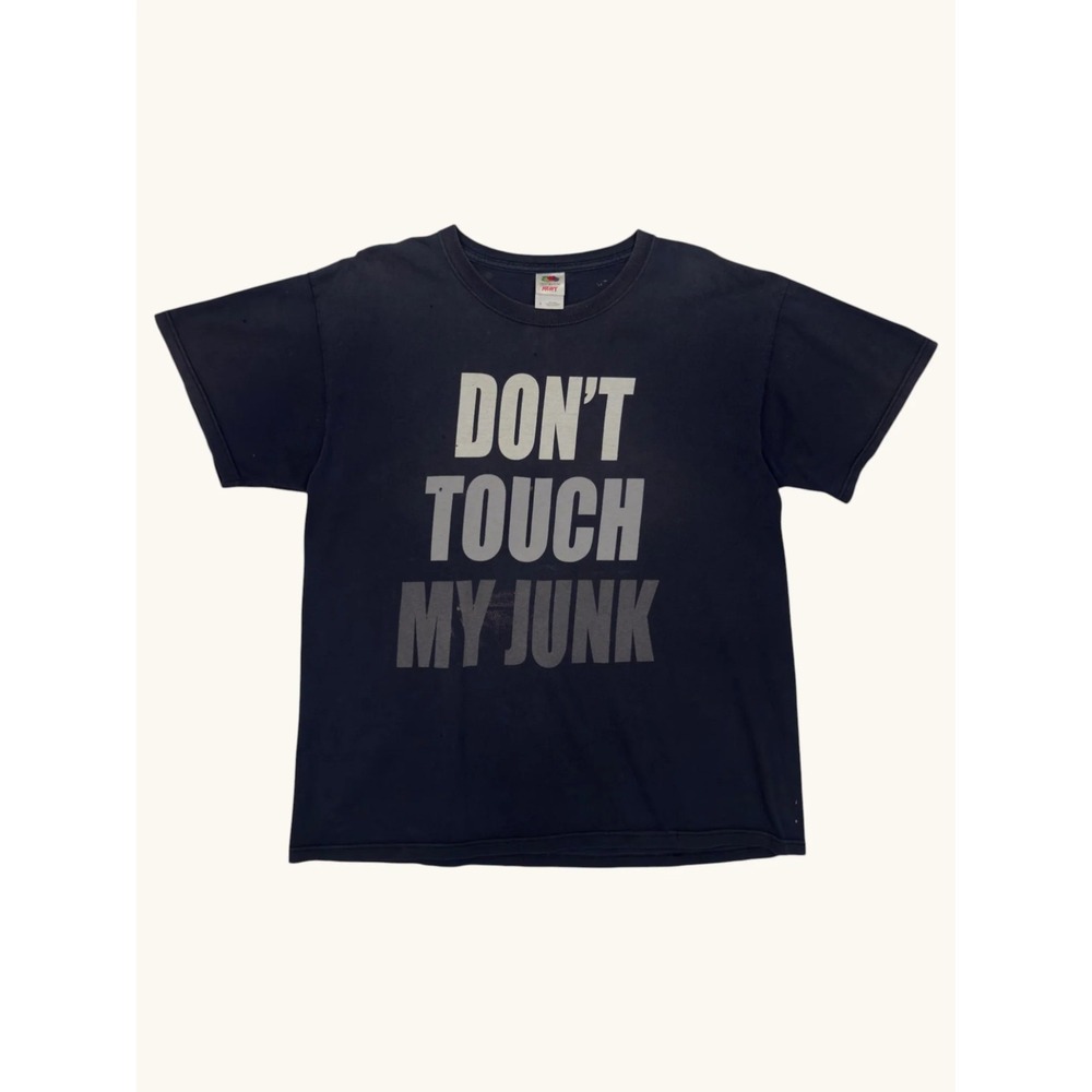 Fruit of the Loom Dont Touch My Junk Graphic T-Shirt Mens L Black Funny Vintage